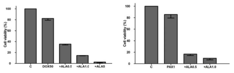 Doxoruibin 및 Paclitaxel과 저용량 ALA 병합 투여 후 미분화갑상선암 세포주의 성장 분석