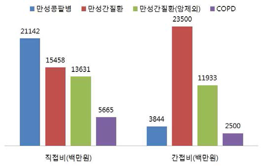 질환에 따른 직접비와 간접비