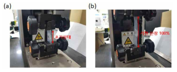 기판의 신장 사이클 사진 (a) 초기 상태 (b) 100% 기판 신장 상태