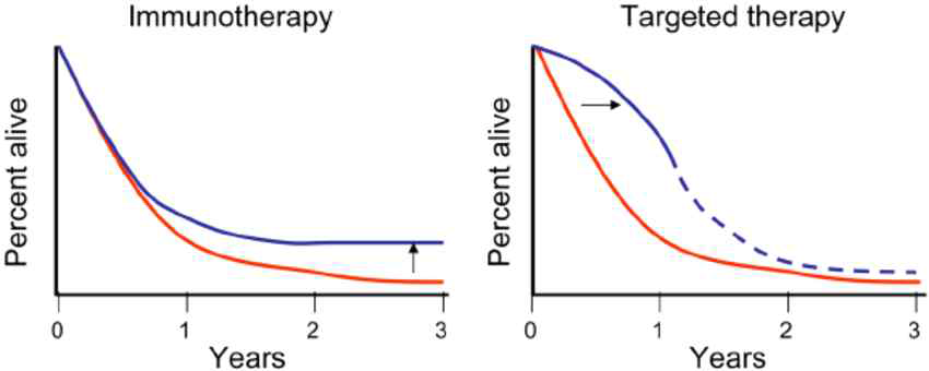 Advanced Stage IV melanoma에 대한 면역항암제와 타겟항암제의 생존률에 대한 효과
