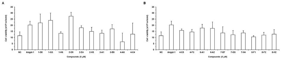 Angiopoietin-1에 의한 림프관 내피세포의 증식에 미치는 림프관신생 억제 후보 물질 20종의 영향을 확인함