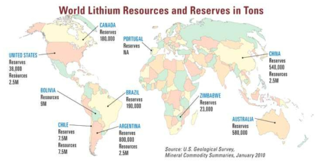 리튬자원의 전세계적 분포도