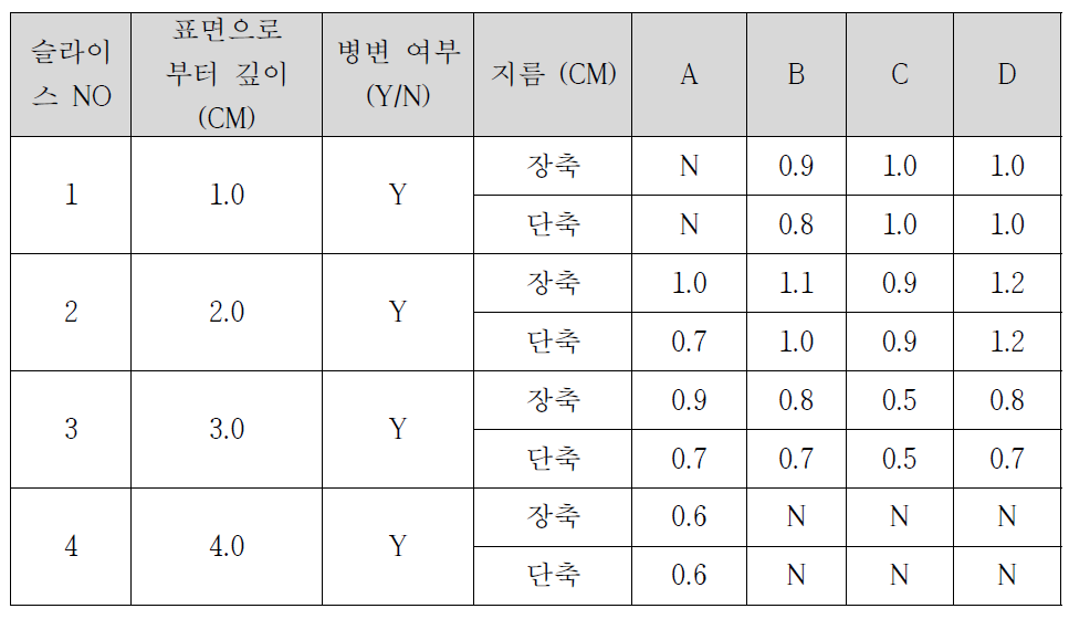 조사시간과 병변 크기의 상관관계 시험 결과