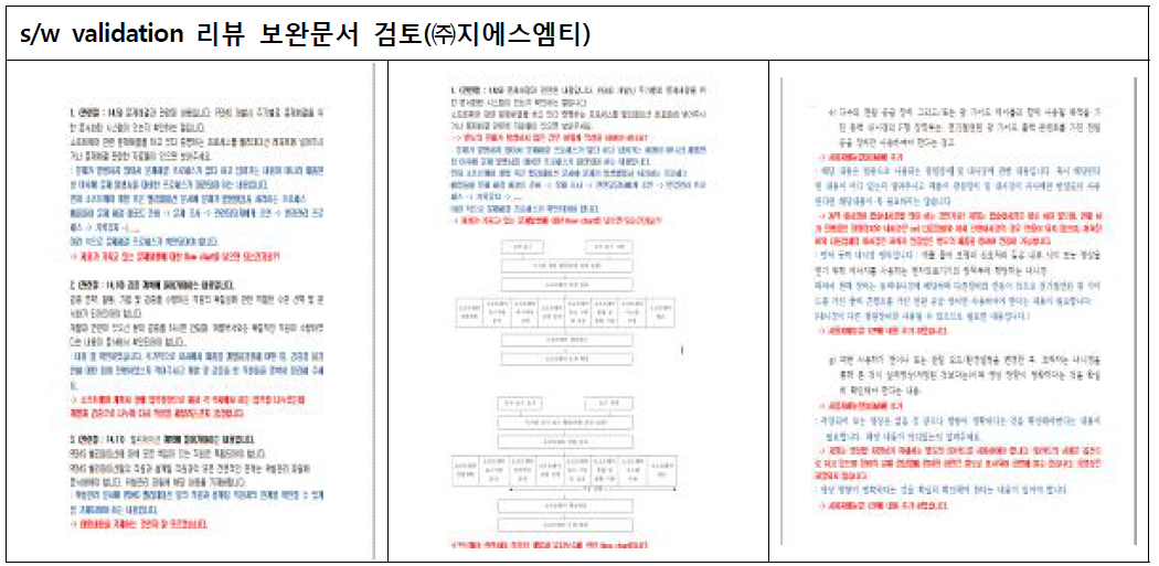 s/w validation 리뷰 보완문서 검토; ㈜지에스엠티