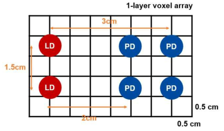 DOT 성능 평가(PSF test)를 위한 단위 cell (LD: Laser driver, PD: photo detector)