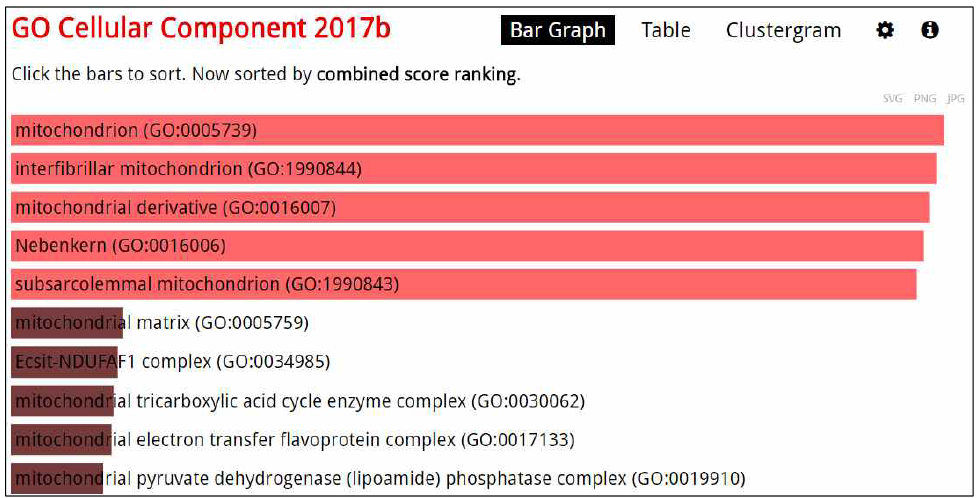 EnrichR의 분석결과; GO Cellular Component의 bar graph