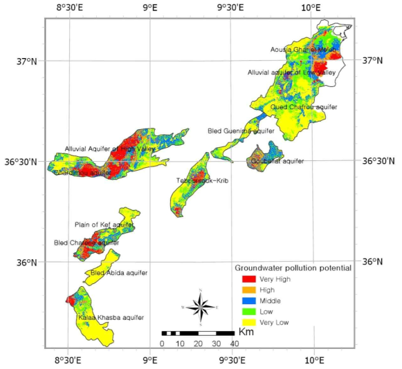 Groundwater pollution potential map (Agricultural DRASTIC map of dry season)