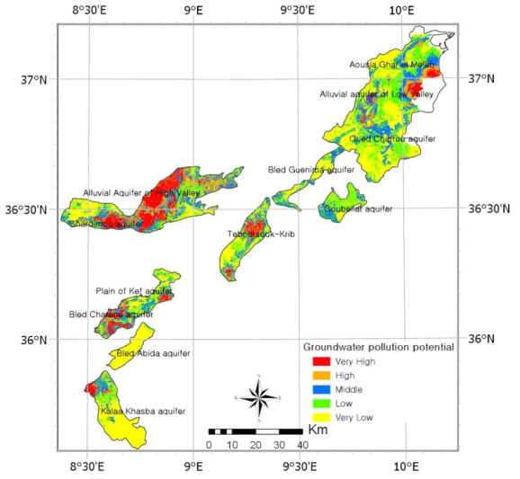 Groundwater pollution potential map (Agricultural DRASTIC map of wet season)