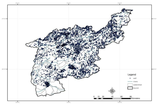 Well, drainage and watershed map of Medjerda area