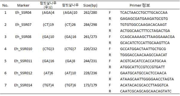 Simple sequence repeat(SSR) 기반하여 개발된 마커 정보