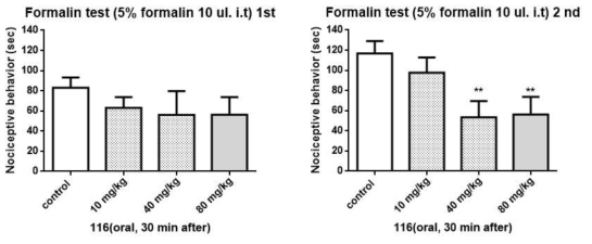 Formalin 통증모델에서 116의 진통작용