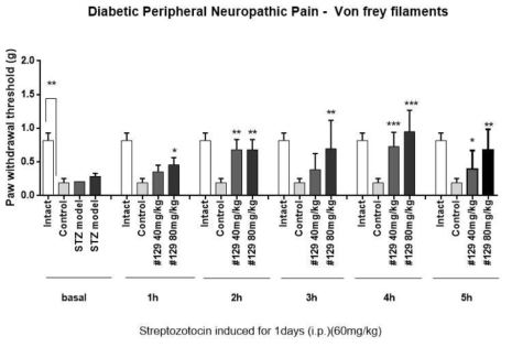 Diabetic 신경병증 모델에서 129의 진통작용