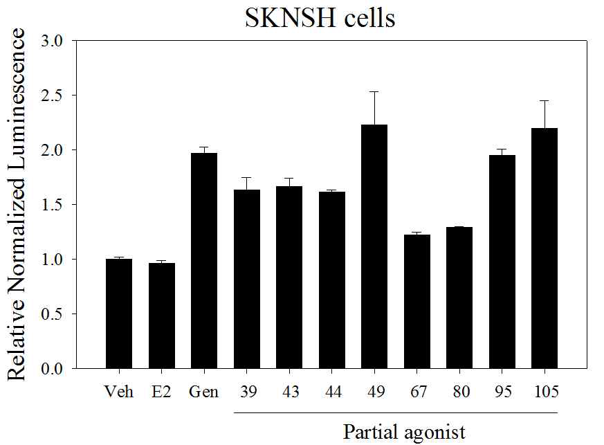 SKNSH cell에서 ER 부분효능제의 Ngb promoter activation 결과