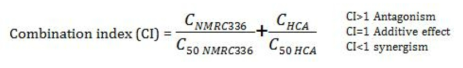 두 약제의 상가적 상호작용 평가를 위한 계산식.