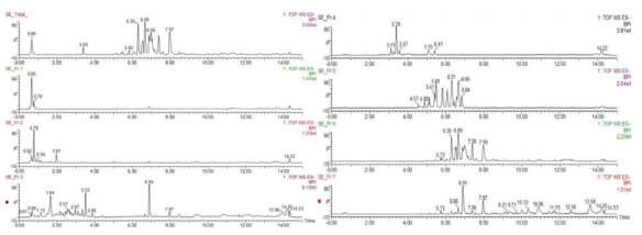 SE 활성분획물 Frs.1-7의 UPLC-QTof-MS 크로마토그램