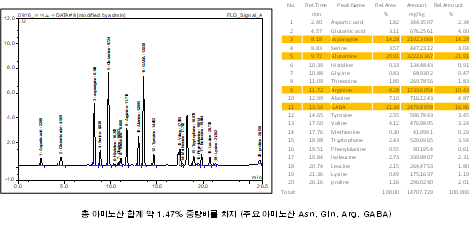 제주상사화 1차대사산물(아미노산)의 구성