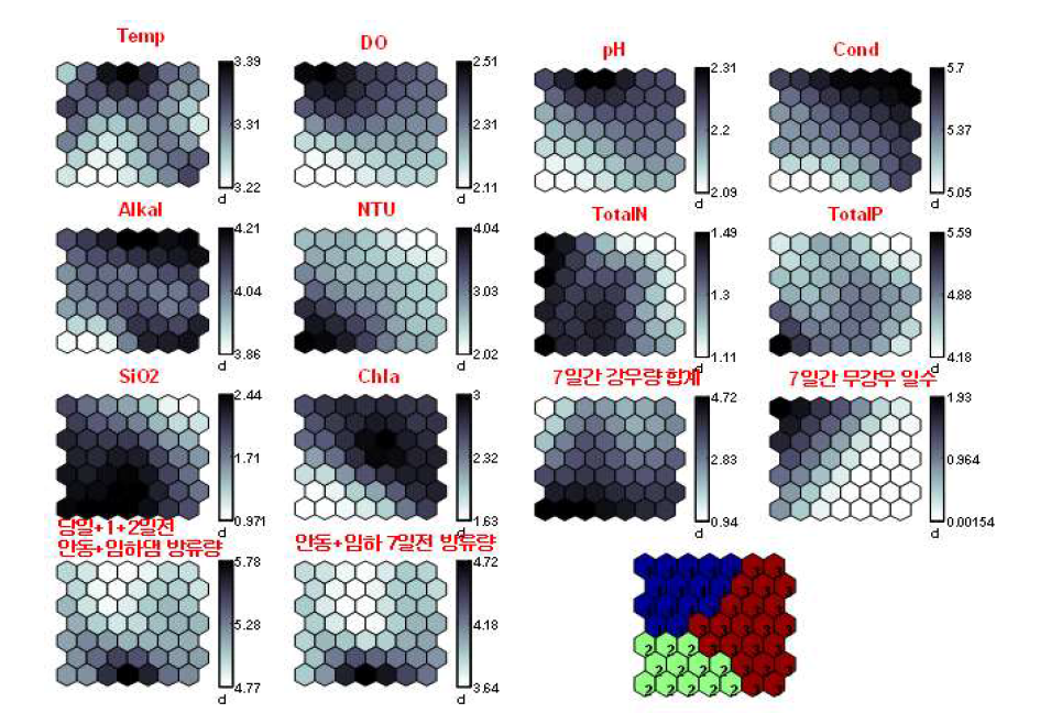 10년간 (2005-2014) 매곡 모니터링 자료를 이용한 SOM 분석 결과