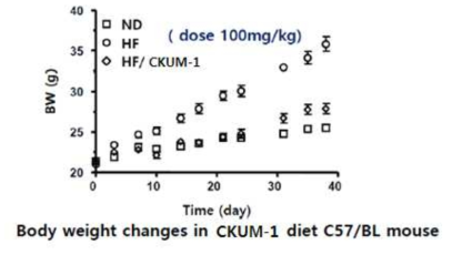 고지방식 마우스의 체중증가 억제 효과