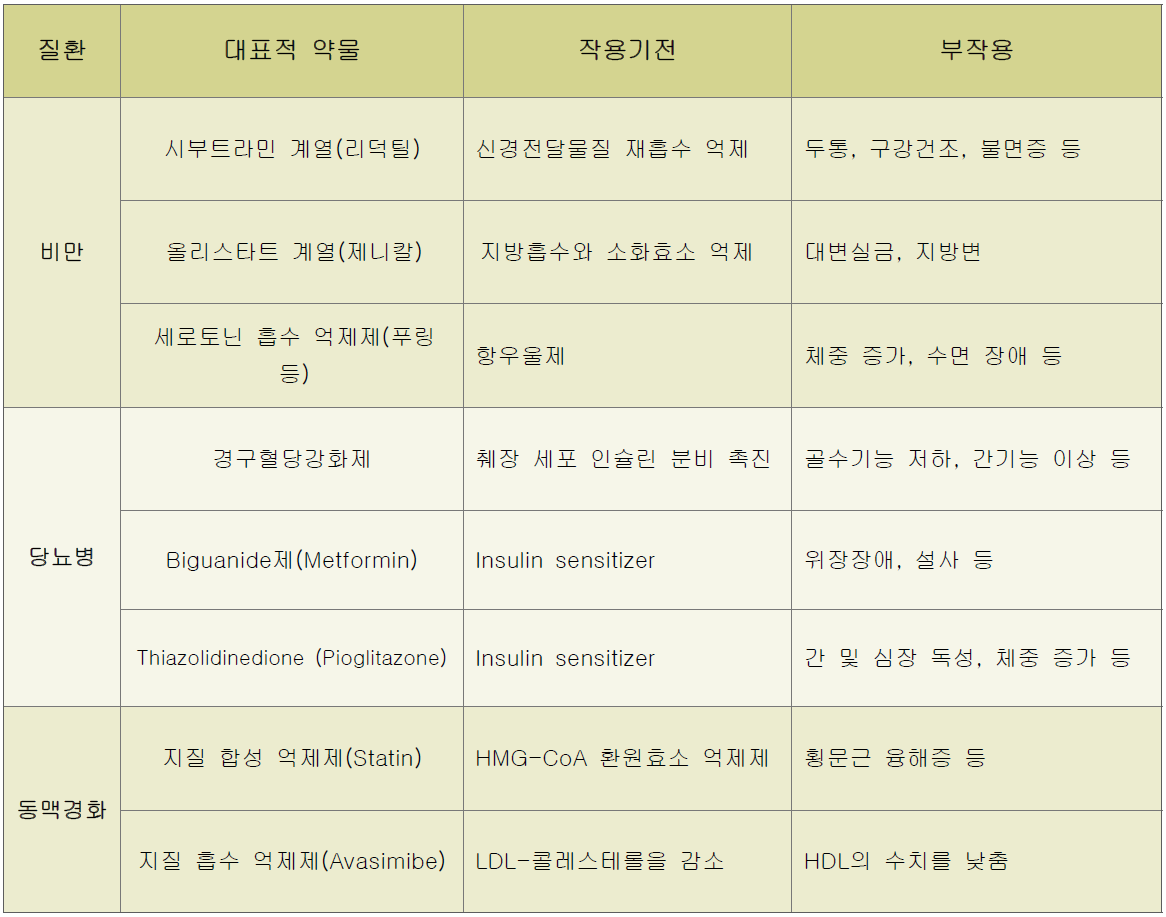 대표적 대사질환 치료제의 특징 및 부작용