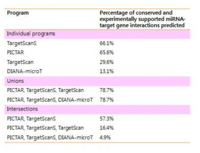 miRNA의 타겟 유전자 예측을 위한 프로그램의 타겟 예측도 비교