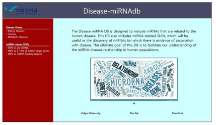 질환 miRNA DB의 초기화면