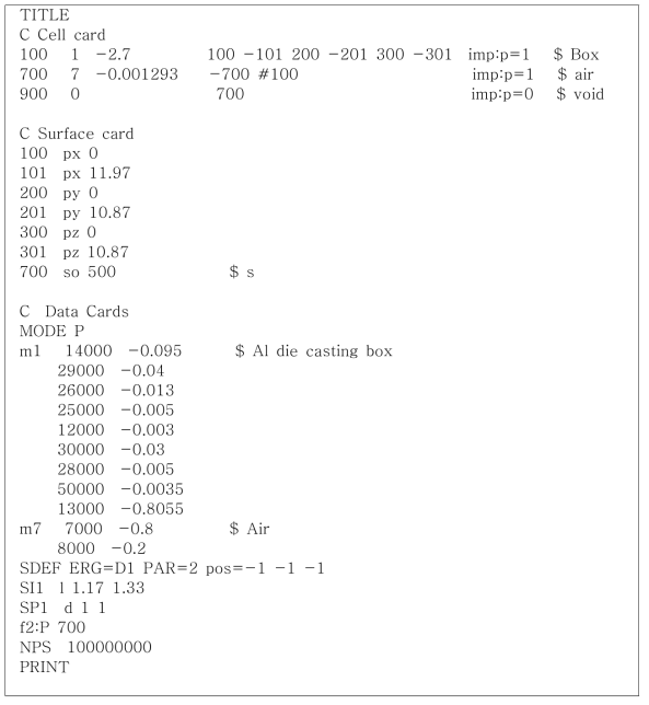 MCNP 입력문 변환 프로그램을 통해 생성된 입력문