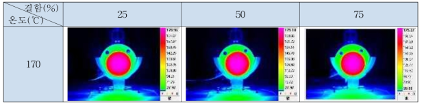 가운데 결함 배관 종단부 시험편 온도별 Infrared image