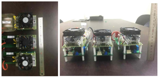 시제작된 팬보드 제품(좌로부터 300W, 250W, 200W 급)