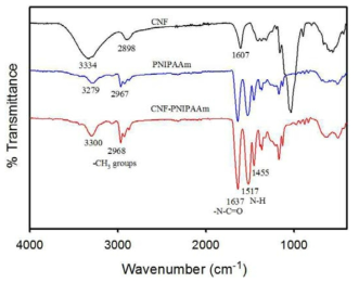 ATR-IR CNF at 4 mL NaClO, PNIPAM and composite hydrogel