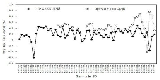 파일롯 테스트 원수 대비 COD 제거율