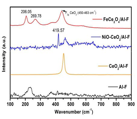 Typical Raman spectra of freshly calcined catalysts