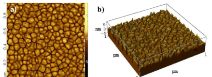 Topography of zirconia film with 130 nm thickness (a) 2D and (b) 3D height image