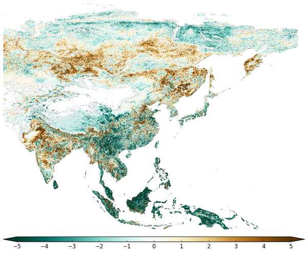 Linear trend of NEE (gC m-2 y-1) in East Asia