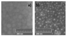 Typical SEM images of a) surface of a–Si:H, b) a-Si:H thin film covered by Sn NPs