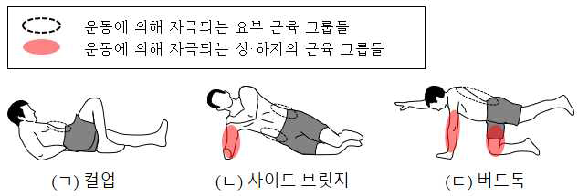 요부 안정화 운동 중 빅 3운동의 세 가지 자세