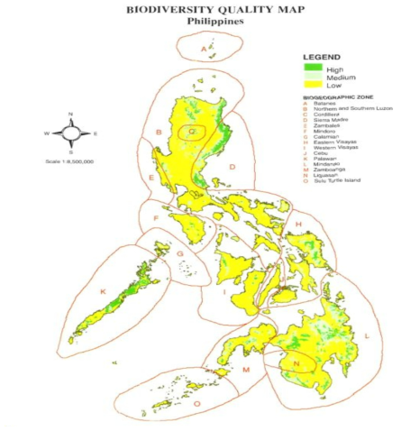 필리핀의 생물다양성 가치 분석 지도 (PHILIPPINE BIODIVERSITY AN ASSESSMENT AND ACTION PLAN, 1997)