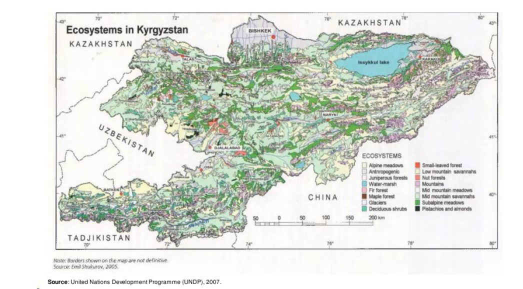 키르기스스탄 생태계 지도 (United Nations Development Programme(UNDP), 2007)
