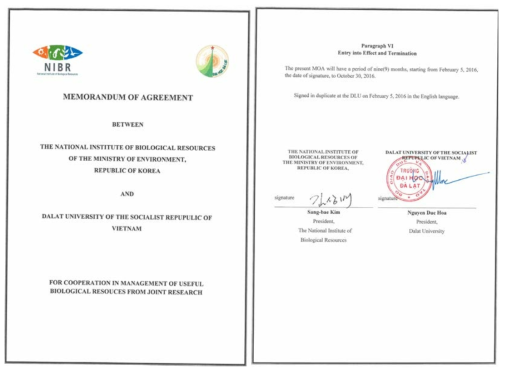 국립생물자원관-베트남 달랏대학교 간 유용생물자원 관리를 위한 MOA