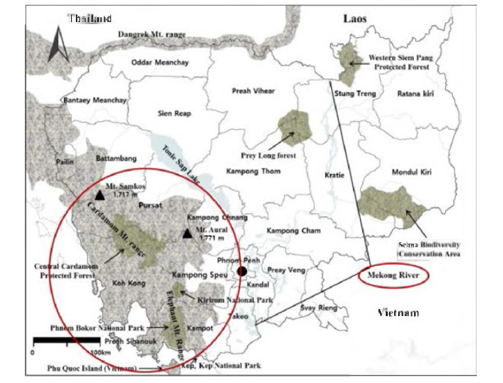 캄보디아 주요 지역, 카다몸 산맥 및 메콩강 유역