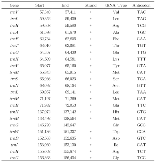 운반 RNA (transfer RNA(tRNA)) 목록