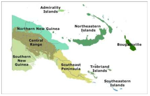 파푸아뉴기니의 Eco-regions (Saxon and Sheppard 2009)