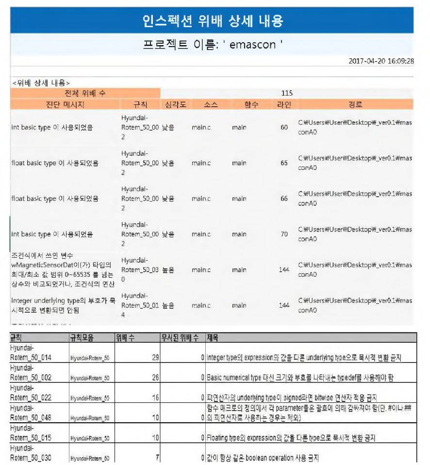 인스펙션 위배 상세 내용