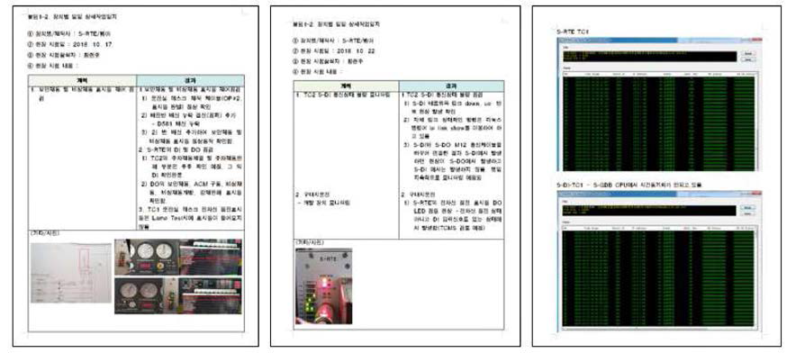 원격입출력장치 본선시험 전/후 자체점검 결과 기록