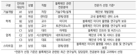 인터뷰 대상자 전문가 개요