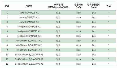 개인 방호용 복합재 소총탄 재현성 시험결과 * 잔류관통깊이 표기 : 국방과학연구소 보안 지침에 의거하여 대외 보고서에는 명기할 수 없어서 부득이 xx로 처리하였음