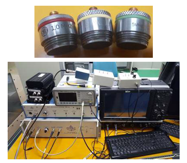 시편의 음향 특성 측정을 위한 초음파 트랜스듀서와 측정 장치