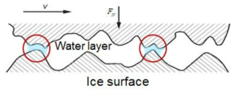 얼음 마찰에서의 물 층에 의한 Capillary bridge