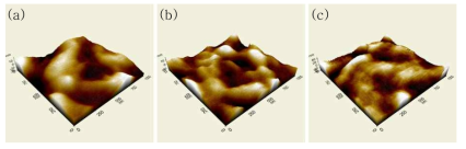 왁스의 AFM 사진 (a) 상용왁스 (b) BaTiO3 나노입자 첨가 왁스 (c) DLC 나노입자 첨가 왁스