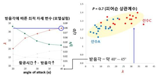 활공 자세 시 λ 변화에 따른 양항비 분포