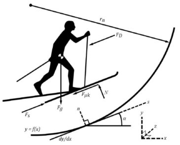 MID 스웨덴 대학에서 연구한 크로스컨트리 페이싱 연구에서의 스키어 free-body-diagram